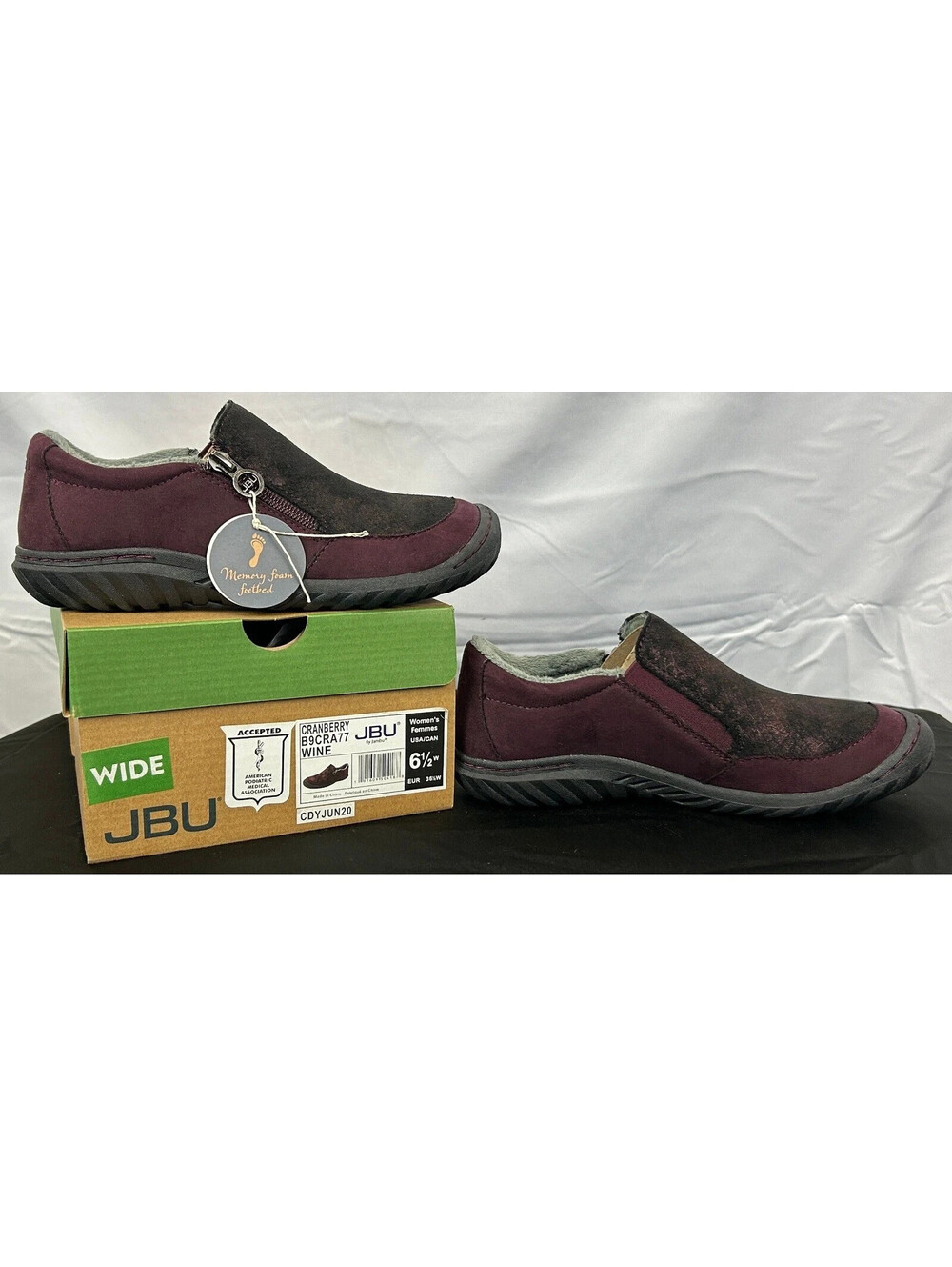 NEW! JBU by Jambu Cranberry B9CRA77 Wine Women's 6.5W Slip-On Memory Foam Shoes